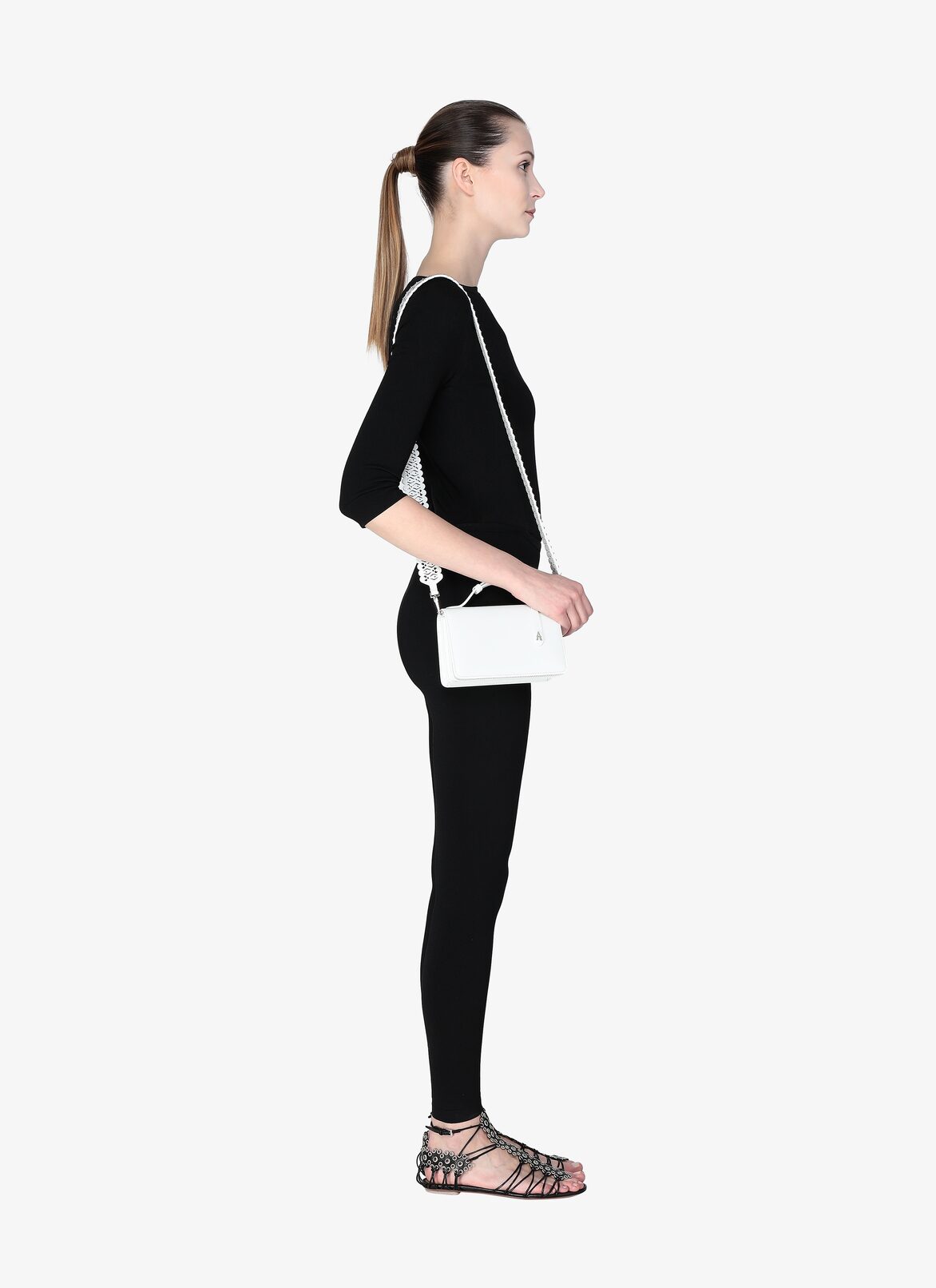 FRANCA SMALL CUIR LUX VERRERIE STRAP OPTICAL WHITE ALAÏA WHITE  FRANCA SMALL CUIR LUX VERRERIE STRAP OPTICAL WHITE